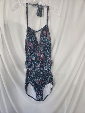 Source Unknown Teal Paisley One-Piece Summer Swimsuit Size L